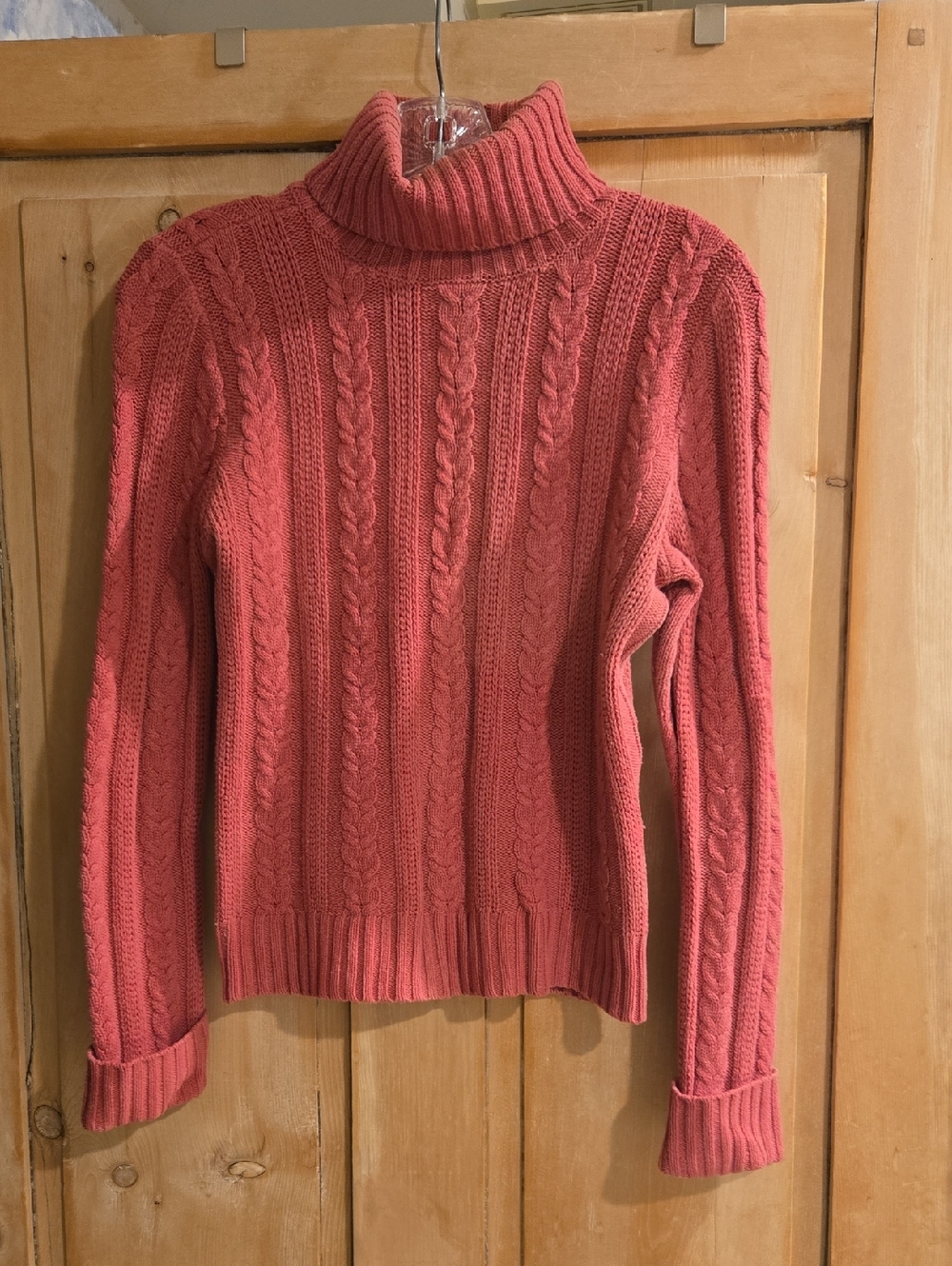 Turtleneck Cable Knit Sweater - Coral Pink